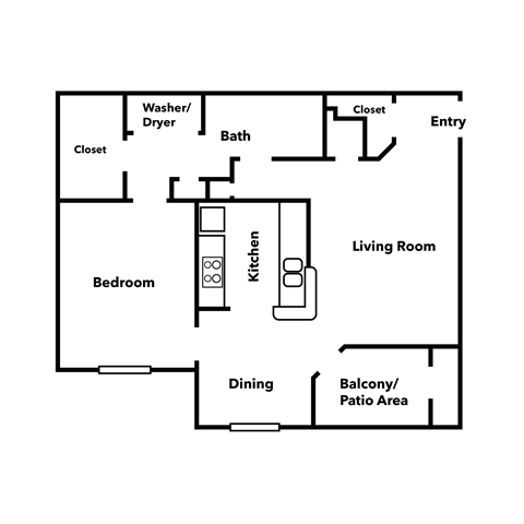 1x1 Floor Plan at Parkway Terraces Apartments, Carson City, NV, 89706